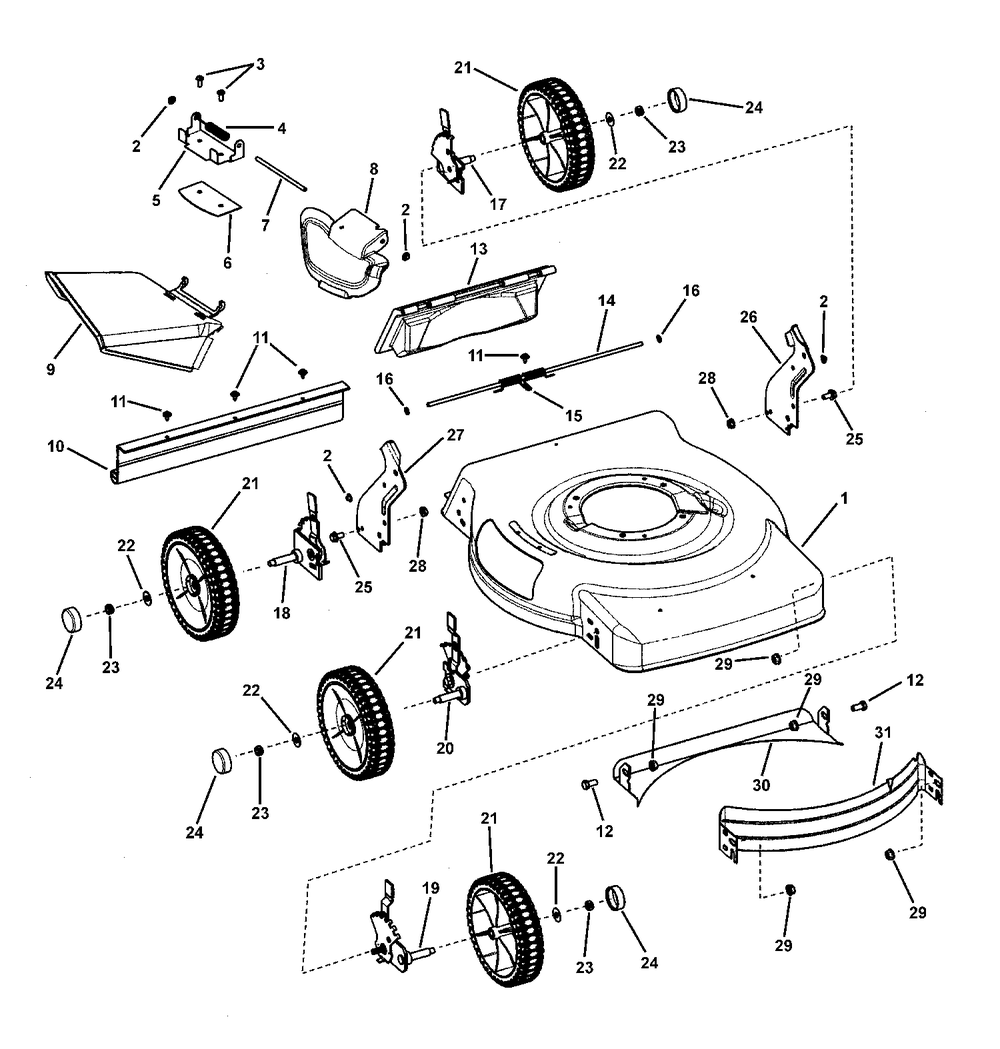 Deck Assembly - Push, 3-N-1 Diagram and Parts List for 7800202-MD2255 2008 Briggs and Stratton Lawn Mower